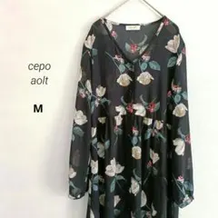 cepo aolt セポ M シースルーワンピース 長袖 ブラック 花柄 総柄