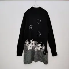 かんちゃん様！花 モチーフ ニット セーター 長袖 秋 冬 レディース 黒