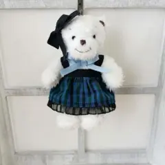 ファミリア　マスコットベア　ミニサイズお洋服　青チェック　スカート　リボンセット