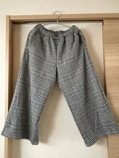 グレー系チェック ワイドパンツ M