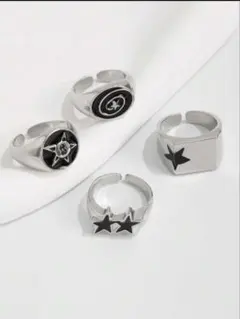 シルバー ブラック 星モチーフ リングセット