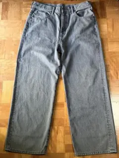 【GU】ワイドデニムパンツ ジーンズ グレー L バギー
