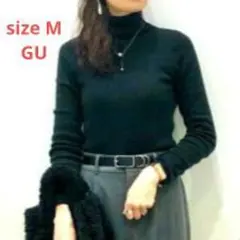 美品GU レディースM 長袖 黒無地 リブハイネックセーター 春ニット