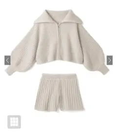 ビッグカラージップカーディガンXショートパンツニットセットアップ