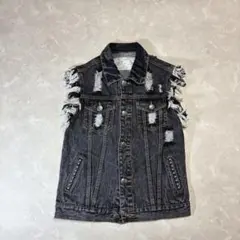Y2K Studded Denim Vest Black Streetwear
