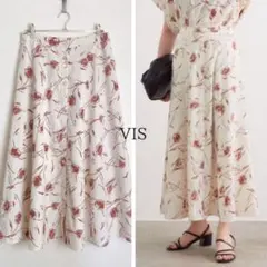 VIS ビス スカート 白 花柄 フロントボタン フレア Aライン Fのサムネイル