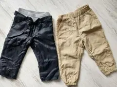 90サイズ 黒とベージュの裏起毛パンツ2点セット
