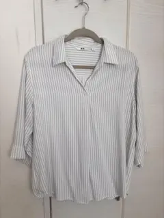 UNIQLO レーヨンスキッパーブラウス 7分袖 ストライプ XL