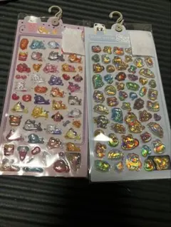 ボンボンドロップシールぷっくりシール動物・ハートのホログラムシール2シートセット