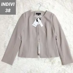 未使用品☆INDIVI【インディヴィ】ノーカラー ジャケット 洗濯可能 38