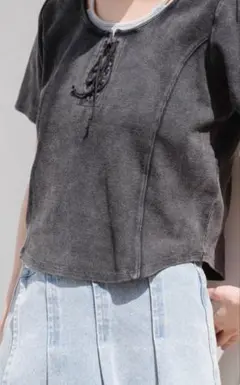 新品/kastane ピグメント編み上げTEE