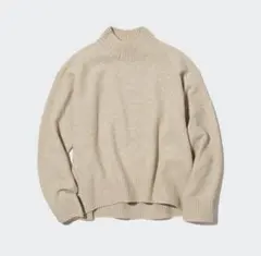 ユニクロ　スフレーヤン　モックネックセーター　ベージュ ハイネック　【Ｌ】