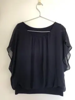 ◆fredy フレディ◆シフォン 半袖ブラウス◆ネイビー◆紺◆フレアスリーブのサムネイル