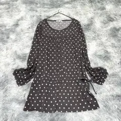 【サンカンシオン】チュニック くすみパープル ドット柄L 薄手 絞り紐付【美品】のサムネイル