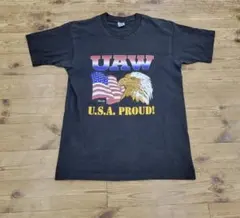 90's フルーツオブザルーム UAW Tシャツ 表記L USA製 黒 古着