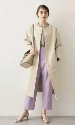 【極美品】YECCA VECCA ベージュ　ノーカラートコート フリーサイズのサムネイル