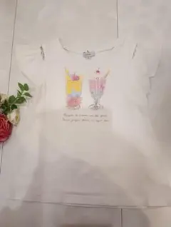 エニィファム　オンオフショルダー　パフェTシャツ　ホワイト系　ねこ　130㎝