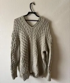 ミラオーウェン　Vネックケーブルニットトップス　オリーブ　0