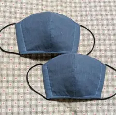 ハンドメイド、無地の子供用立体マスク、ブルーグレー、小学生~、2点