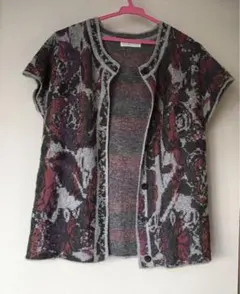 カーディガン 毛混 ふんわり 三分袖 トップス 前開き Lサイズ 総柄 日本製