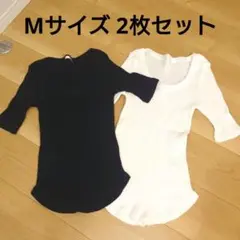 ●GU 5分袖 リブカットソー 2枚セット 黒 白 260412