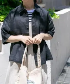 新品◆FORK&SPOON◆フレンチリネンクロップドシャツ《BLACK》ドアーズ
