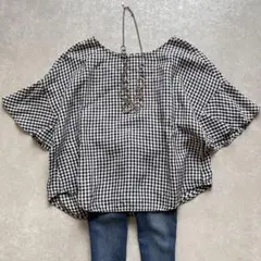 アーバンリサーチドアーズ リネン ギンガムチェックブラウス 麻100%　半袖