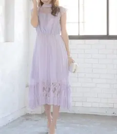 新品　PourVous ノースリーブワンピース ラベンダー レース　Lサイズ