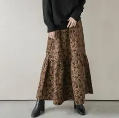 ジャガード風スカート　ティアード　ロングスカート