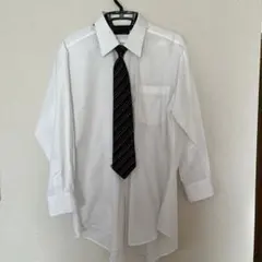 セレモニー　160ホワイト長袖シャツとドット柄ネクタイセット