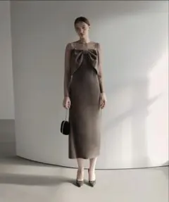 【LEJA】未使用タグ付き　2WAYリボンビスチェベロアIラインドレスワンピース