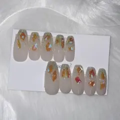 ネイルチップ現品 ワンホン キラキラ フラッシュ ビジュー 韓国 量産型