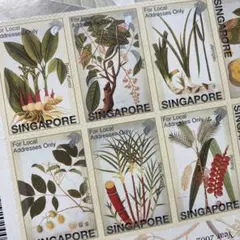 32534現品限り　外国切手未使用　シンガポール発行植物セルフ糊10種シート