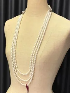 ヴィンテージ　ネックレス　3連　パール　ビジュー付き　日本製