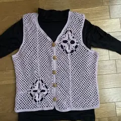 薄紫 かぎ針編み ベスト フリーサイズ