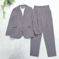 洗える✨フロリア ノーカラー パンツスーツ チャコールグレー S