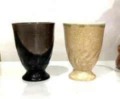 陶器製カップ 黒とベージュ 2個セット