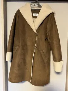 Navy フリース襟付きロングコート Mサイズ ブラウン