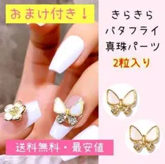 送料無料★3Dネイルパーツ 真珠 ストーンバタフライ 蝶2粒入り（おまけあり
