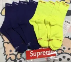 4足分　 2黄x2紫　supreme シュプリーム　hanes 靴下　新品