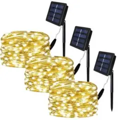 【3台セット】 10メートル イルミネーション 100球 太陽光 自動点灯