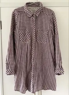 長袖ロングチュニック/シャツ ピンク・ブルー・ホワイトチェック柄 4Lサイズ