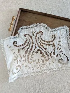 フランスアンティーク 刺繍 カットワーク テーブルセンター レース 白