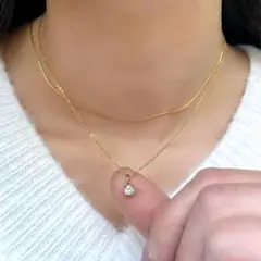 華奢&小さめ◇1粒CZ ダイヤ ネックレス/金アレ対応/つけっぱなし/ステンレス