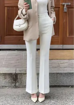 アイボリー　フレア　パンツ スラックス S