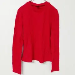 シーイン 【М】ニット クルーネック 長袖 レッド ポリエステル