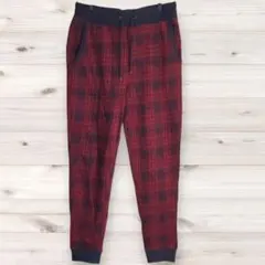 B1456 ザラマン カジュアルパンツ イージー チェック 総柄 リブ裾 Wゴム