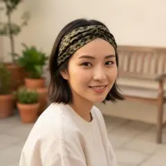 カーキ ヘアバンド アニマル 柄 定番 ターバン クロス ヘアゴム レディースのサムネイル