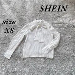 シーイン (XS) ブラウス ボウタイシャツ バックボタン 光沢生地 長袖