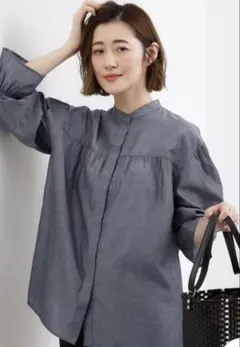 値下げ★今期★新品★grove デニムライク バンドカラーブラウスのサムネイル